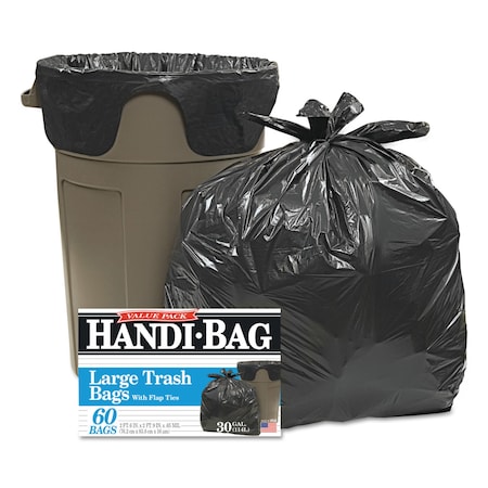 Handi-Bag 30 gal Trash Bags, 30 in x 33 in, Medium-Duty, .65 Mil, Black, 60 PK HAB 6FT60